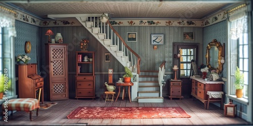 dollhouse concept with a miniature house made with intricate details  photo