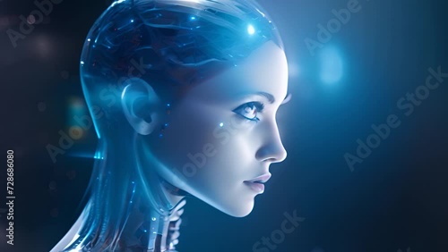 A beautiful human woman transforms into a cyborg . Cyberpunk, android robot bionic. Female artificial intelligence, Generative AI