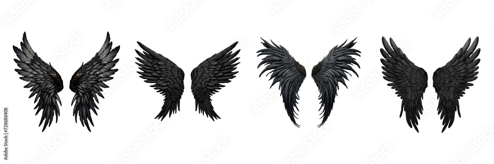 Fototapeta premium Set of black wings on a transparent background