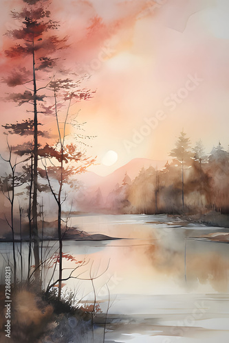sunrise over the river art