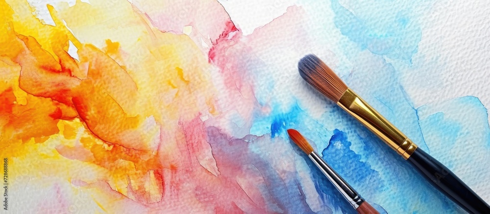 Obraz premium Creating art with watercolors using a brush.