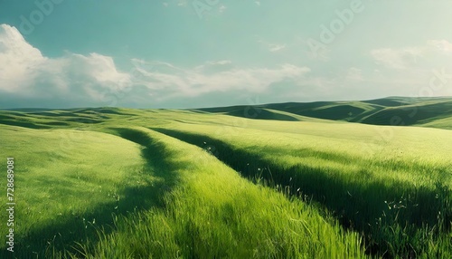Beautiful landscape with waves of tall grass blowing in the wind.  photo