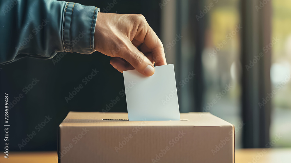 Hand inserting a ballot into a voting box. Hand inserting a ballot into a voting box.