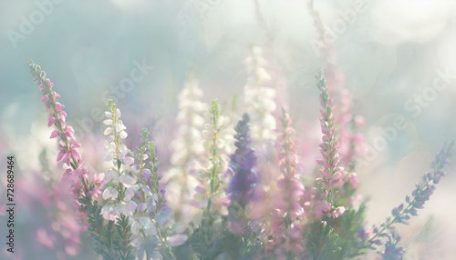 Pale bright pastel background with beautiful colorful meadow flowers.  © Kati Lenart