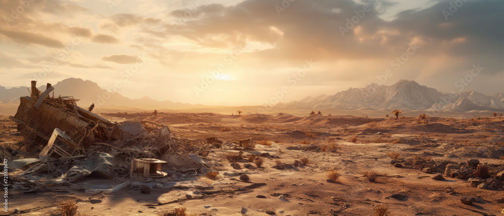 Deserted Wasteland at Sunset