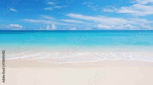 Tropical beach with palm trees during a sunny day A calm and sunny place to rest and dream beach ocean clear clean sand coast beach and tree leaf background © VERTEX SPACE