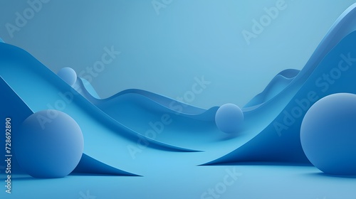 Blue wave abstract background with blue ball 3d rendering flat design. copy space, mockup.