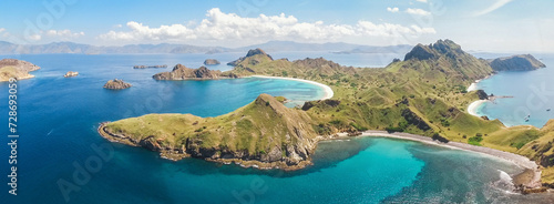 Padar Island in Indonesia - Komodo National Park - Archipelago - Aerial Drone Photo photo