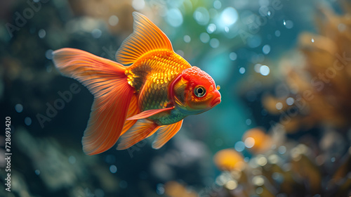 Goldfish swimming through its aquarium  generative ai 