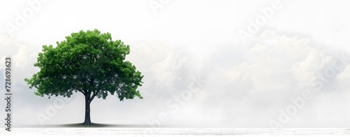 Single Large green leafy tree isolated on blank background  nature environment concept. illustration  fantasy. copy space. mockup. 