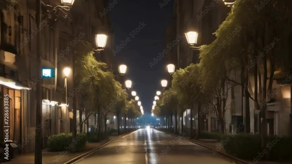 night street in the city, street lights, trees and road night street in the city, street lights, trees and road