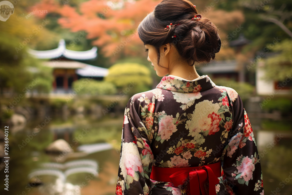 Portrait of charming adorable cute chinese girl in kimono made with generative AI Portrait of charming adorable cute chinese girl in kimono made with generative AI