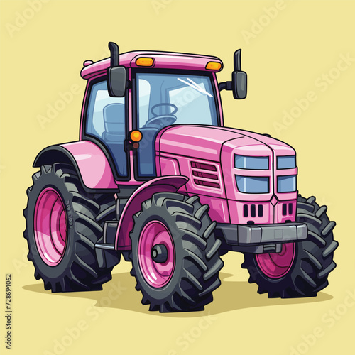 2D illustration of an pink tractor