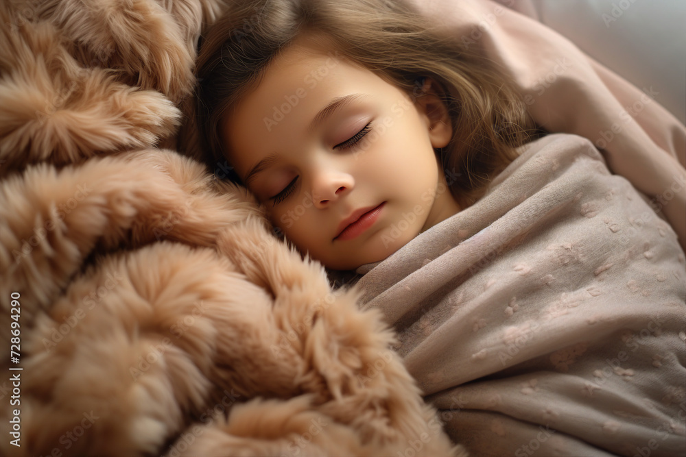 Generative AI picture of adorable lovely cute girl sleeping in comfortable bed enjoying sweet dreams Generative AI picture of adorable lovely cute girl sleeping in comfortable bed enjoying sweet dreams