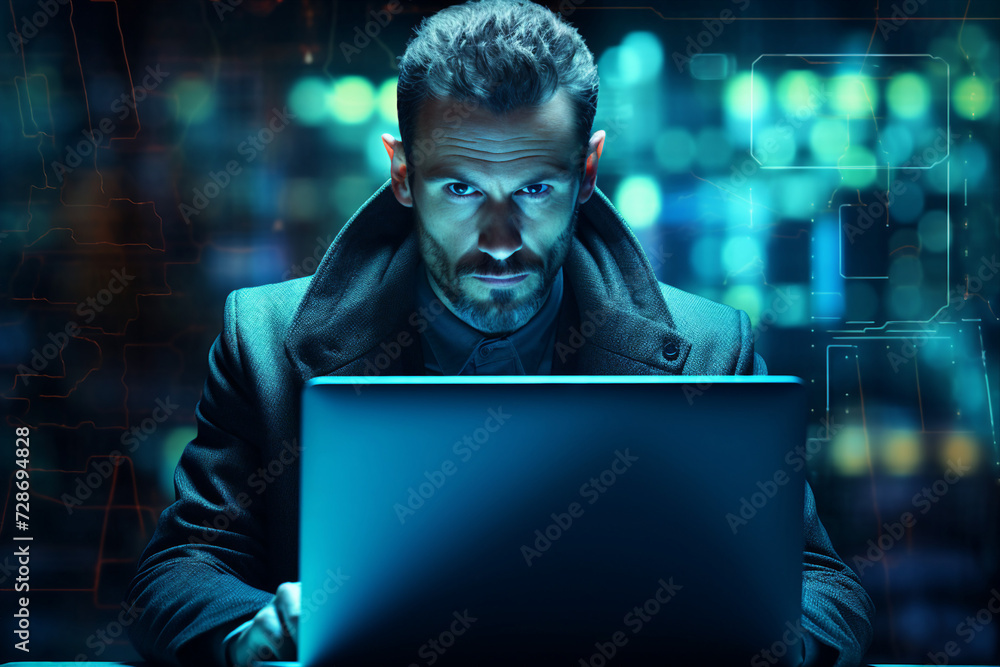 Experienced hacker in action breaking software protection server code Generative Ai image pic Experienced hacker in action breaking software protection server code Generative Ai image pic