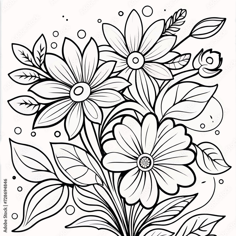 Luxury floral coloring book pages line art sketch