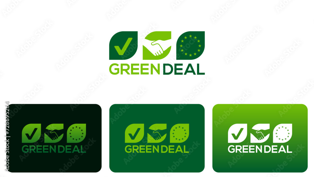 Abstract leaf shape, with the text green deal. Approval of the concept of sustainable, environmental. Vector icon, logo illustration template. Abstract leaf shape, with the text green deal. Approval of the concept of sustainable, environmental. Vector icon, logo illustration template.