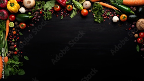 Vegetable frame with black background 