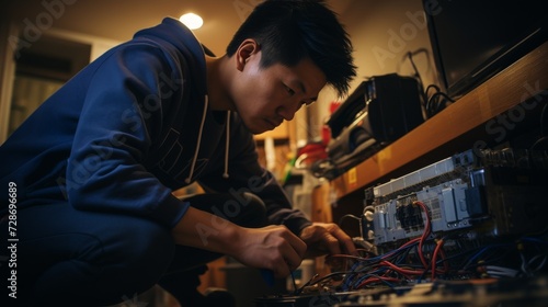 Young Asian man repairing computer hardware technology industry