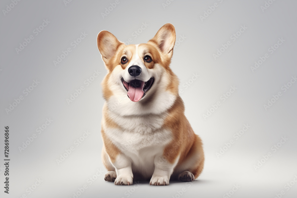 Corgi fat dog and sitting in front of white.Generative AI Illustration