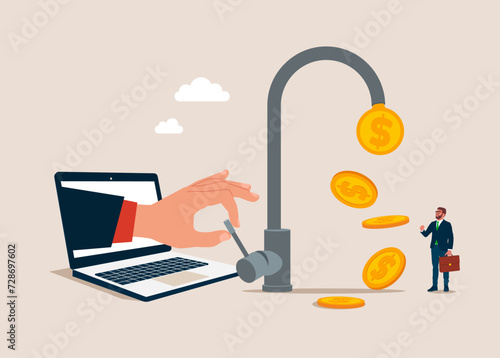 Crisis. Money poring out of businesses, and loosing money. Vector illustration.