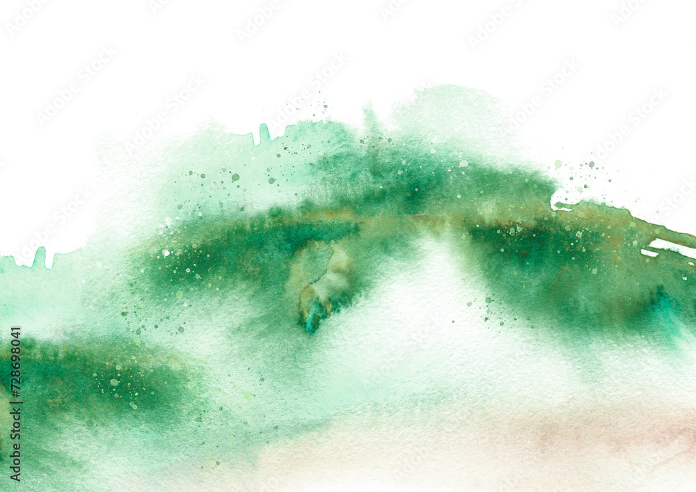 Watercolor abstract spot, blot. Colorful vintage background.  green spot. Watercolor green  painted background. Abstract Illustration wallpaper. Brush stroked. Abstract green paint splash. snow