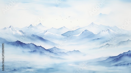 Mountain water color light blue background 