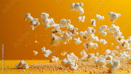 popcorn flying on yellow background