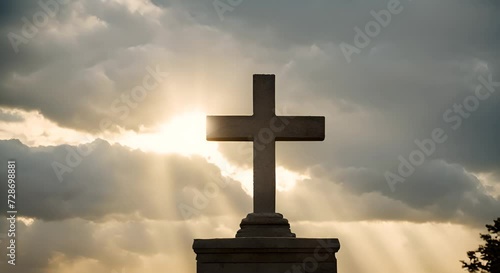 croce cristiana con sole che sorge, concetto di resurrezione, pasqua,  photo