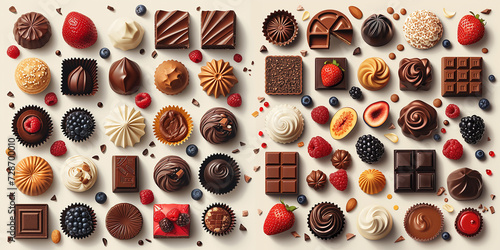 Wide format illustration of assorted chocolates