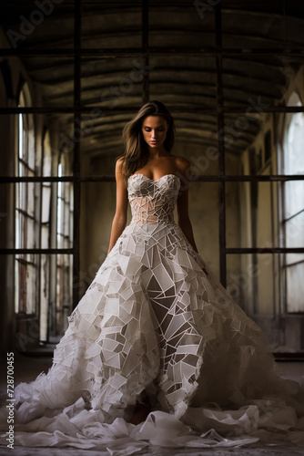 bride girl and the crackled wedding dress