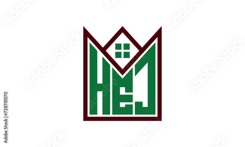 HEJ initial letter real estate builders logo design vector. construction ,housing, home marker, property, building, apartment, flat, compartment, business, corporate, house rent, rental, commercial