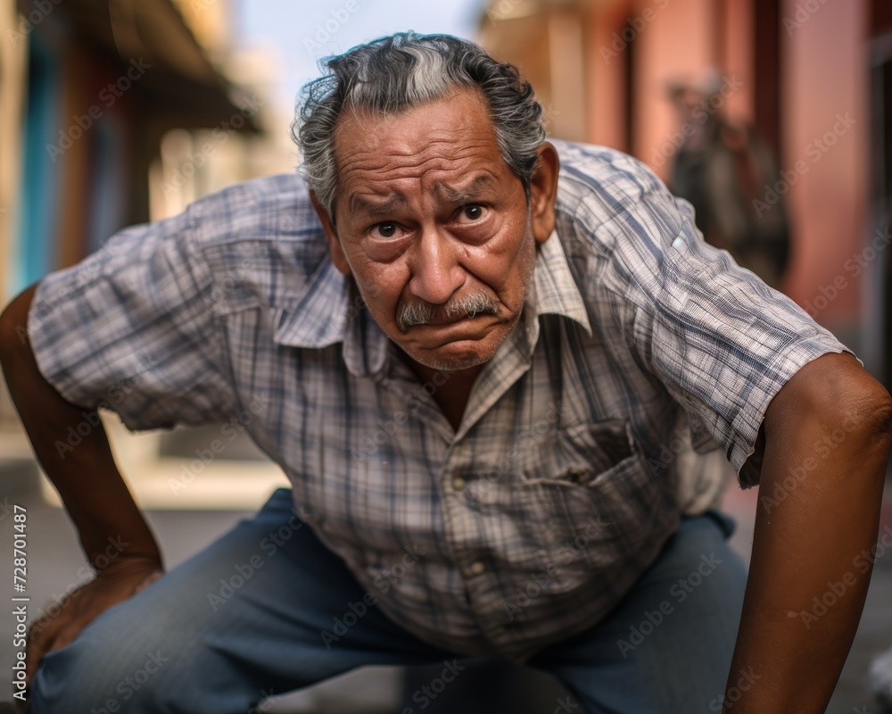 Portrait of a senior man with a serious expression leaning forward Portrait of a senior man with a serious expression leaning forward