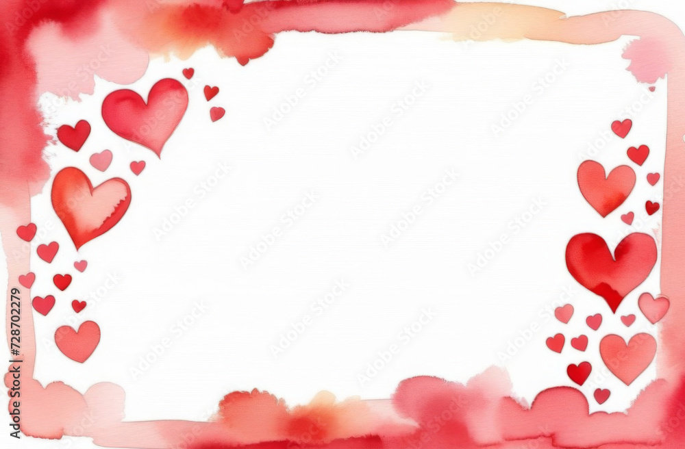 White frame with red hearts around the edges valentine day greeting card.