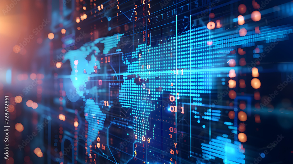 Obraz premium world map, embodying the integration of technology in global business and information exchange.