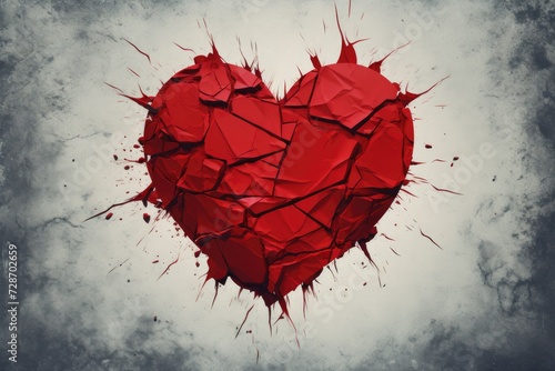 A photo of a broken heart placed on a plain gray background, symbolizing heartbreak and emotional pain. photo