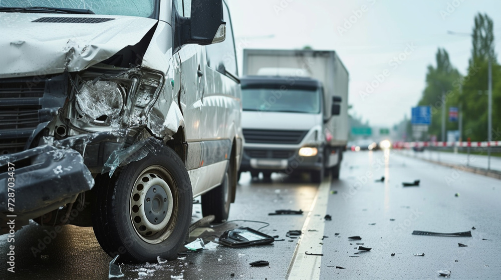 Obraz premium Car accident on the road, broken cars
