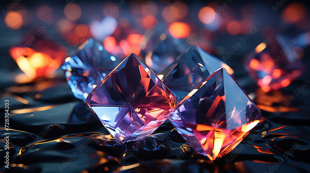 Magical iridescent gemstone crystals on dark background, sparkling glow Magical iridescent gemstone crystals on dark background, sparkling glow
