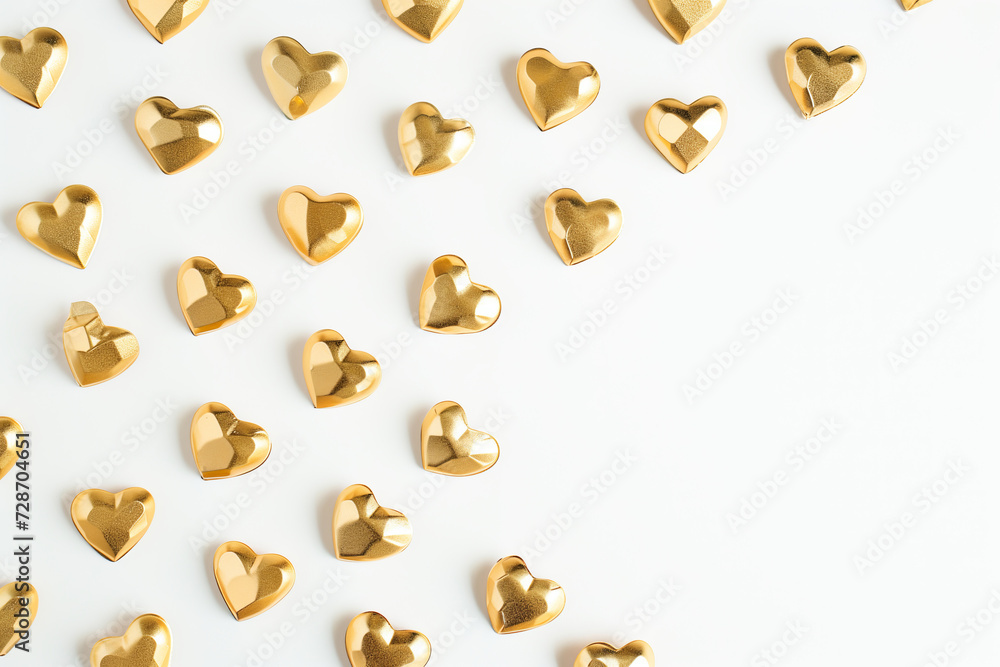 Minimalist Love: Golden Hearts on a Pristine White Background