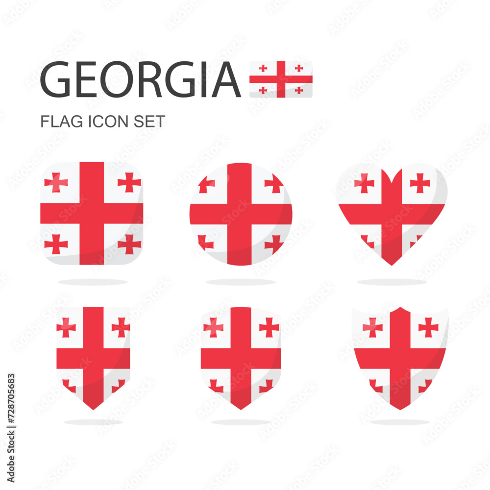 Fototapeta premium Georgia 3d flag icons of 6 shapes all isolated on white background.