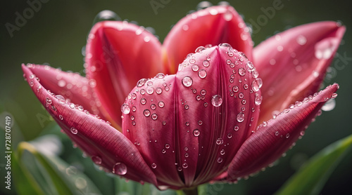A tulip in drops of water. AI