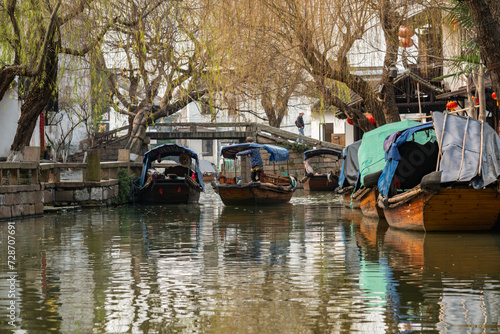 Traditional scenery of the ancient water town of Zhouzhuang in Shanghai, China