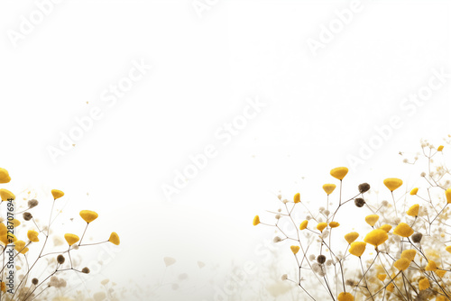 Abstract floral design with yellow accents on soft, muted background with copy space