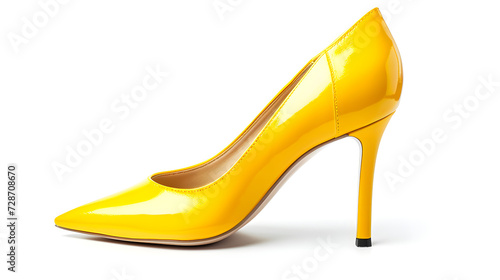 Elegant bright yellow high heel isolated on solid light background