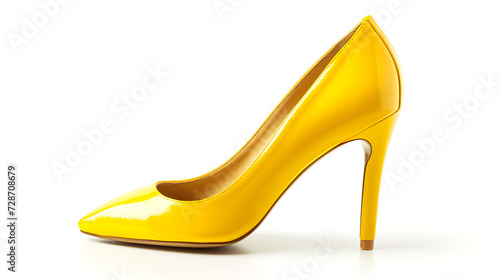 Elegant yellow high heel isolated on solid light background
