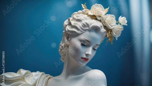 marble sculpture of a woman with flowers