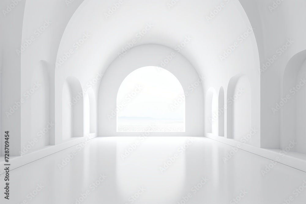 White empty interior with arches for your text or product product presentation with copy space, room mockup, white floor
White empty interior with arches for your text or product product presentation with copy space, room mockup, white floor