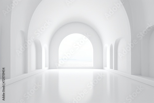 White empty interior with arches for your text or product product presentation with copy space, room mockup, white floor 