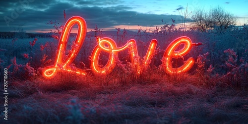Isolated in white background,love lettering, red pink neon, glowing single line art, light drawing, handwritten word, ultraviolet text. Romantic background for Valentine day