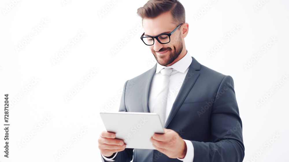 handsome businessman using tablets in the office handsome businessman using tablets in the office